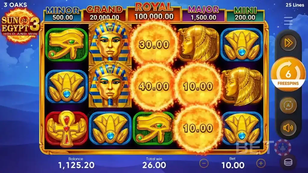 Функция Hold & Win в игре Sun of Egypt 3 jackpot была успешно запущена.